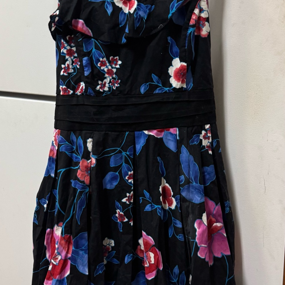 Maurices Black Midi Dress with Blue and Pink Floral Design with bow 20
